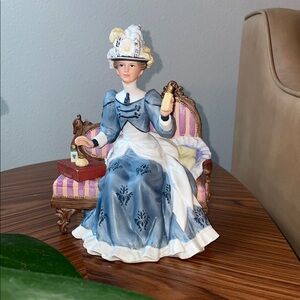 Avon Victorian Lady Ceramic Figurine in Blue and White
